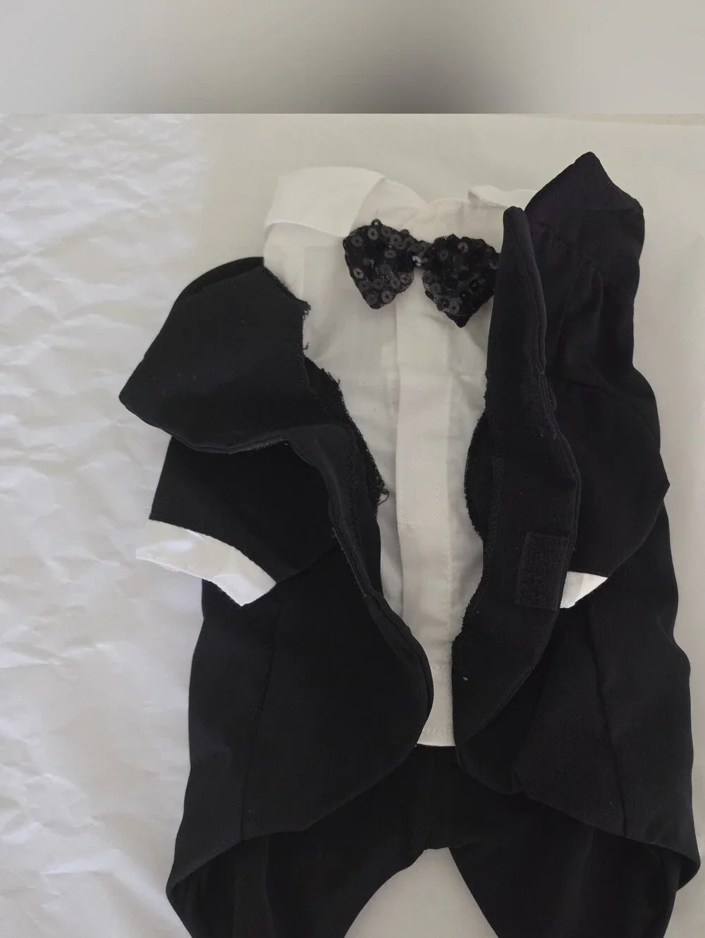 Top Paw Formal Black Dog Tuxedo Wedding Suit Costume Sequin Bow Tie Size Medium